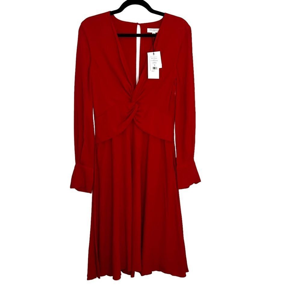 Equipment Femme Short Faun Red Twist Knot V Neck Midi Dress NWT Size 6 - Picture 4 of 15